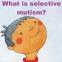 Image of child with short, dark hair, smiling and looking up at the words "what is selective mutism?" written in bold, purple text